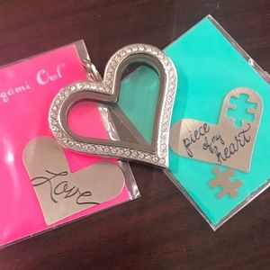 Original Origami Owl Heart Locket with Swarovski crystals, 2 plate inserts NEW
